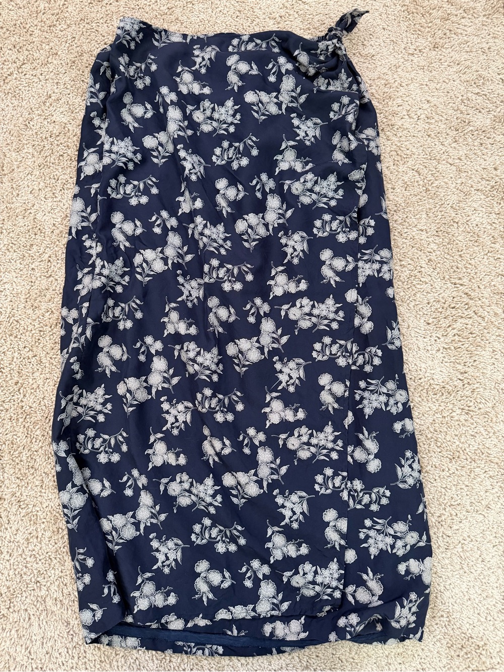 Chaus Navy Silk Skirt with White Floral Print